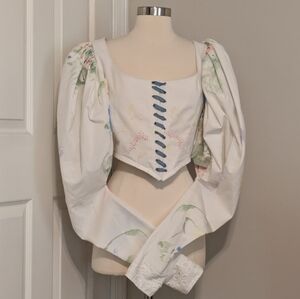 Hag and Company Embroidery Handmade Gigot Sleeve Cotton Jacket/ Simple Corset/